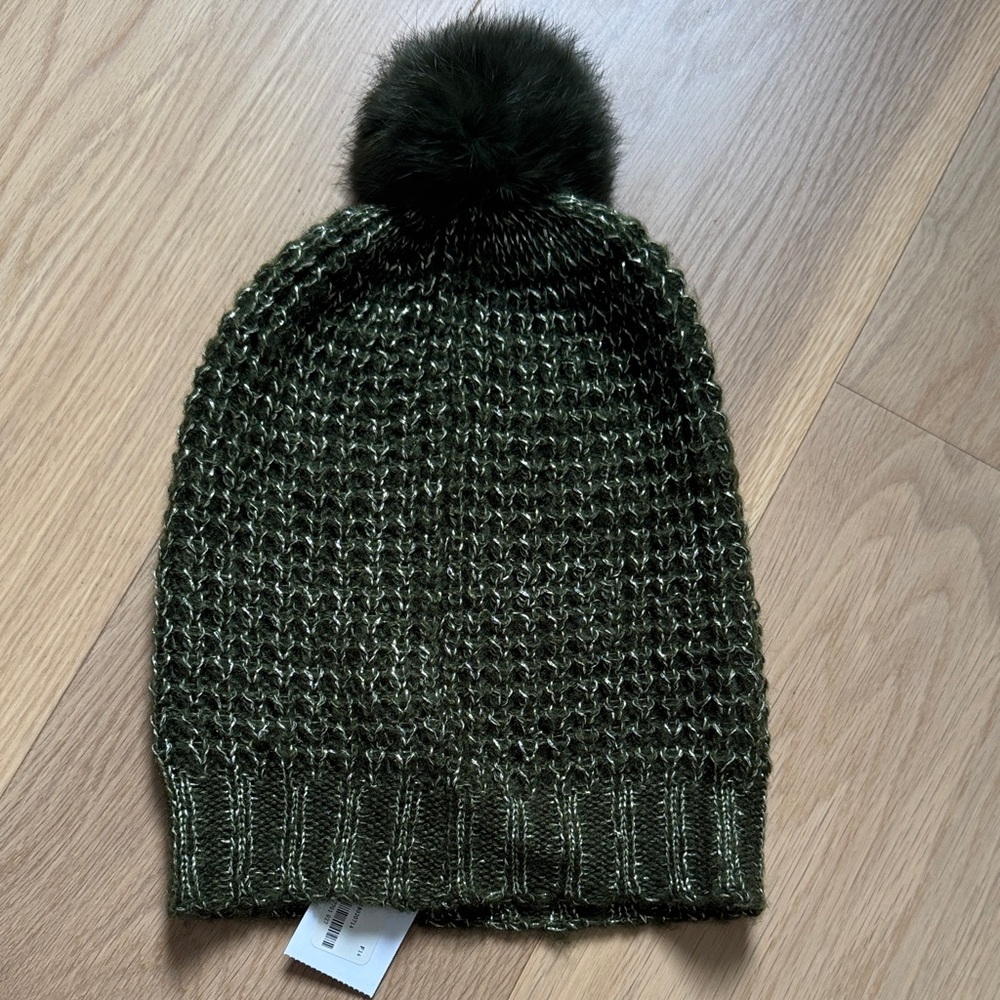 Vince Camuto Dark Green Knit Hat with Pom Pom